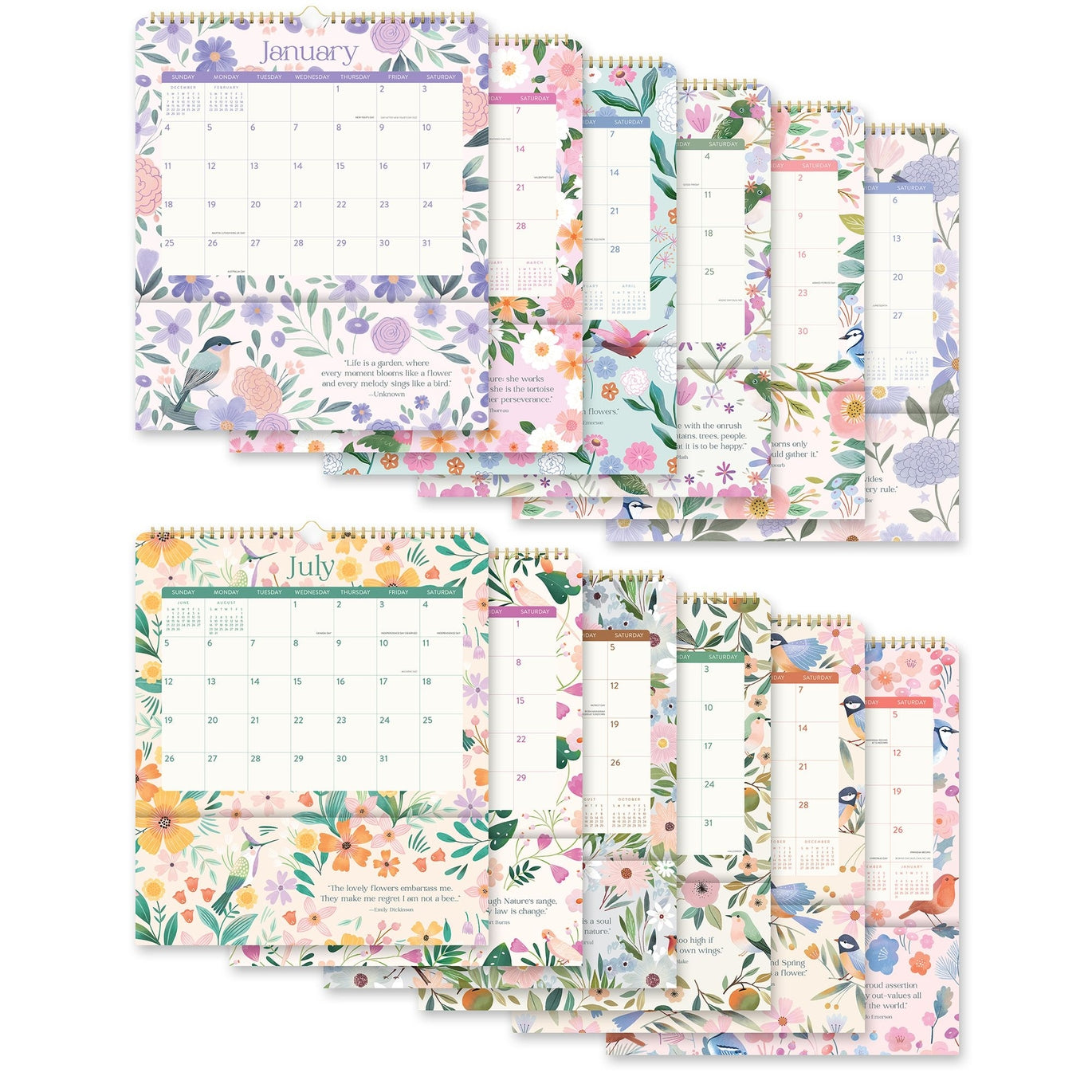 2026 Birds And Blooms - Pocket Plus Deluxe Wall Calendar