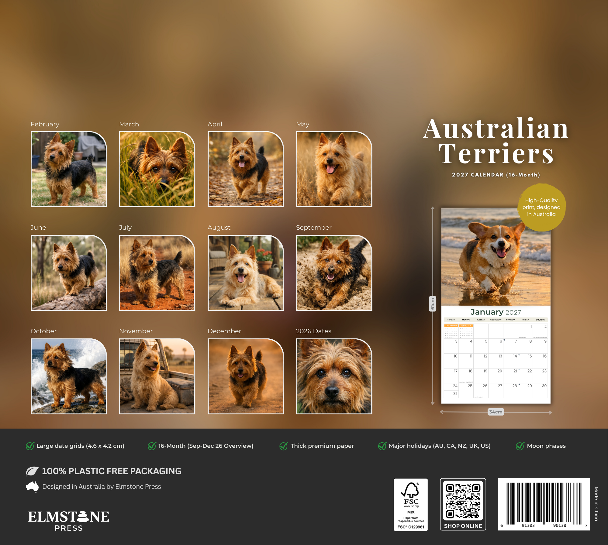 2027 Australian Terriers - Deluxe Wall Calendar