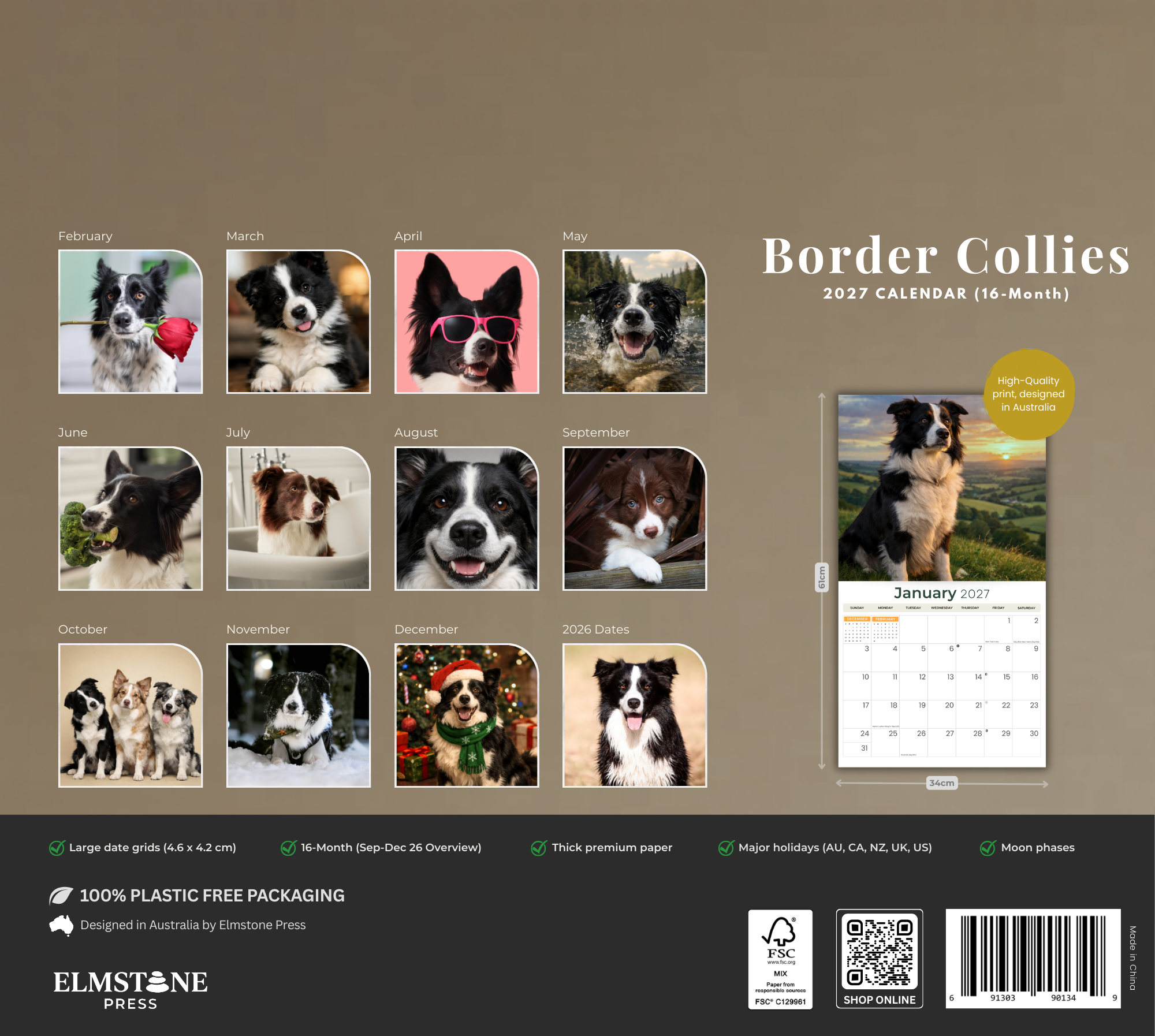 2027 Border Collies - Deluxe Wall Calendar