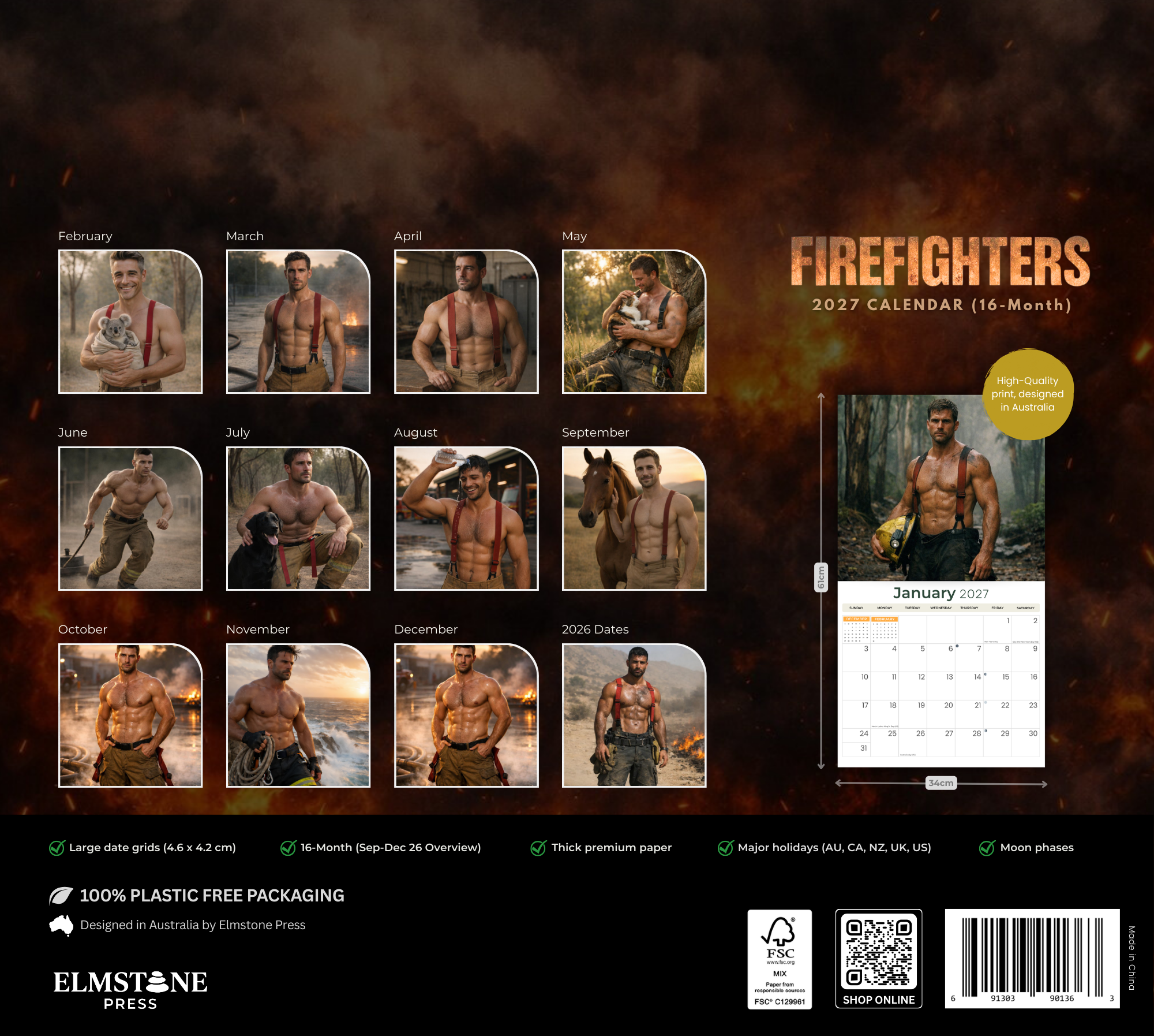 2027 Firefighters - Deluxe Wall Calendar