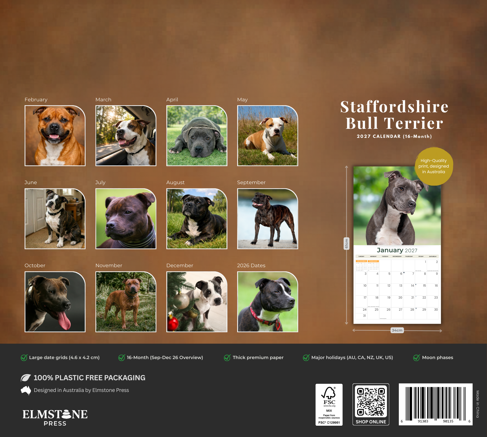 2027 Staffordshire Bull Terrier - Deluxe Wall Calendar