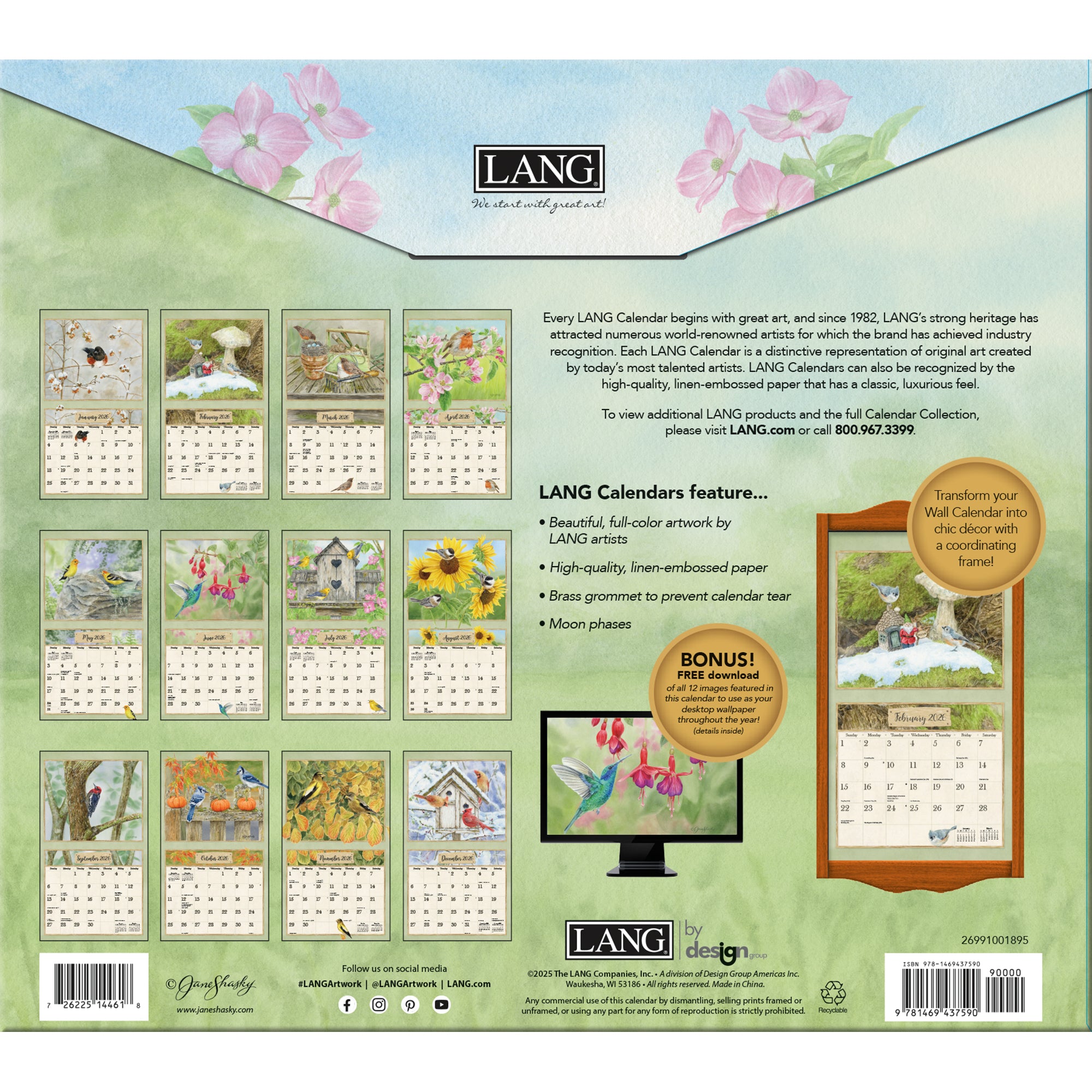 2026 LANG Birds In The Garden - Deluxe Wall Calendar