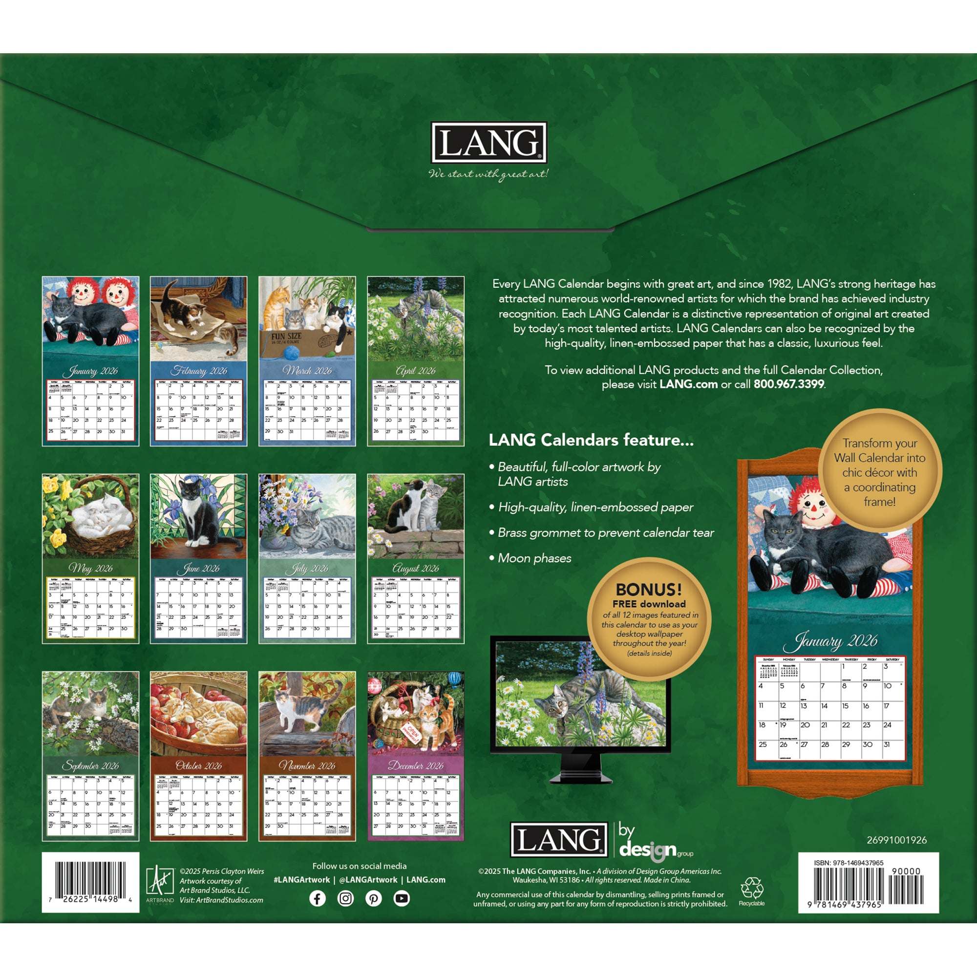 2026 LANG Love Of Cats - Deluxe Wall Calendar