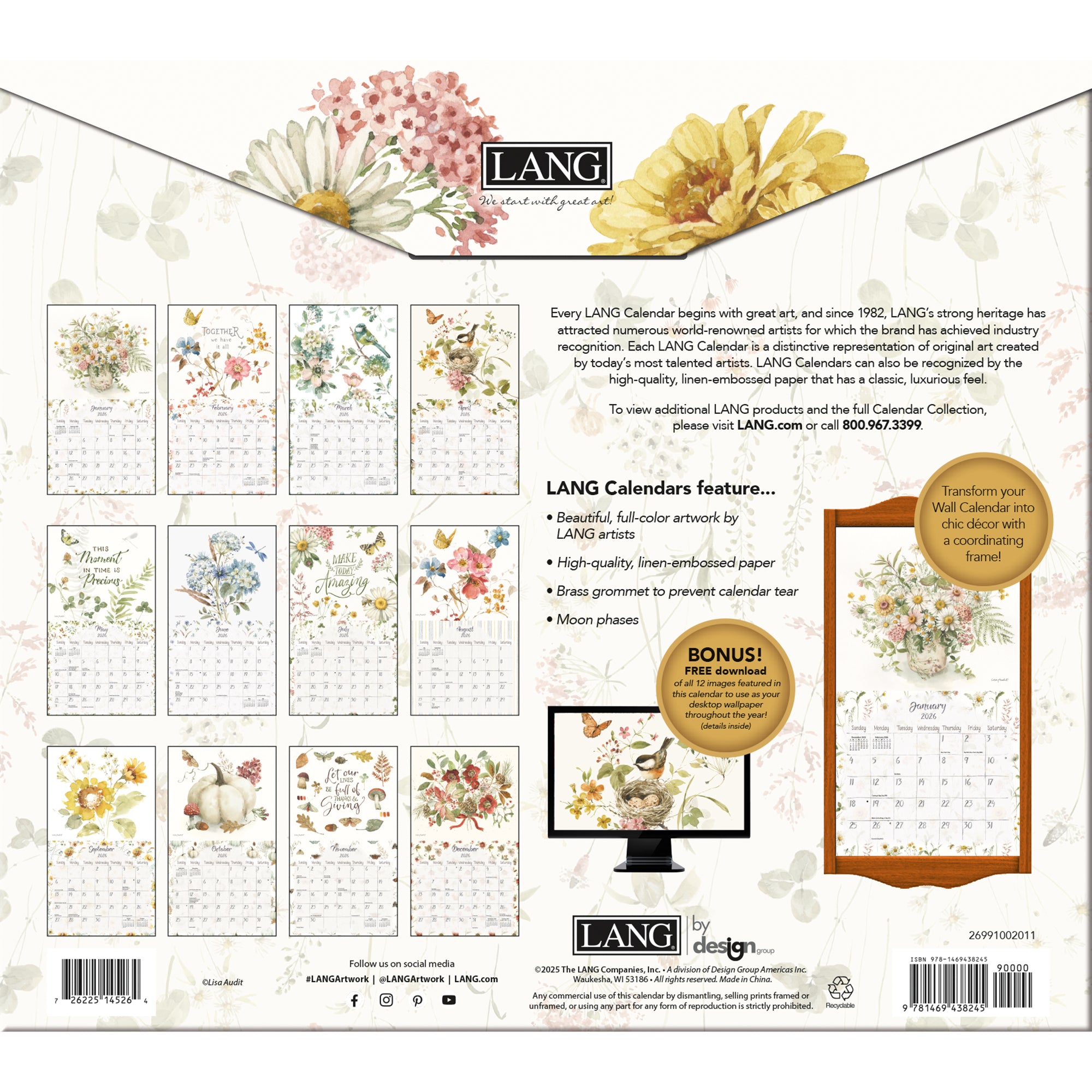 2026 LANG Watercolor Seasons - Deluxe Wall Calendar