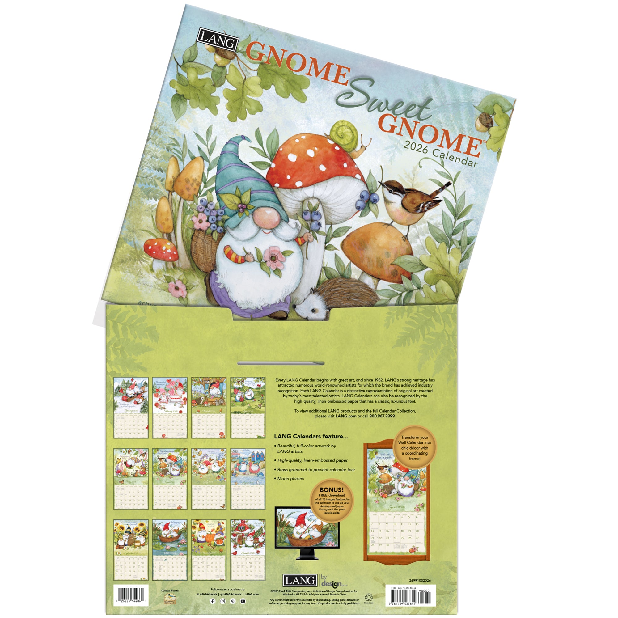 2026 LANG Gnome Sweet Gnome - Deluxe Wall Calendar
