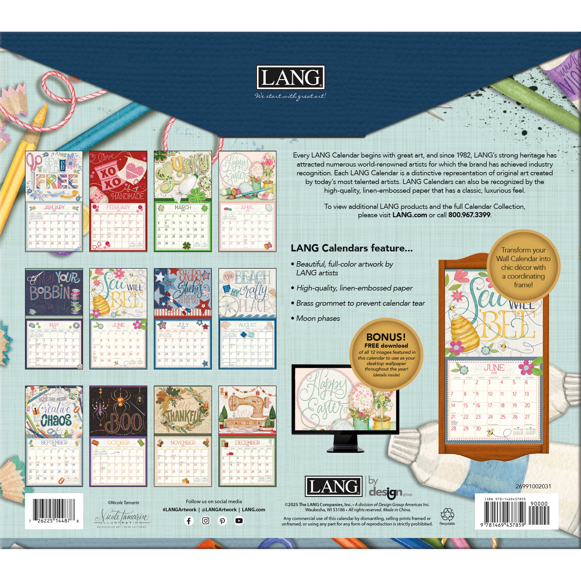 2026 LANG Handmade Happiness - Deluxe Wall Calendar