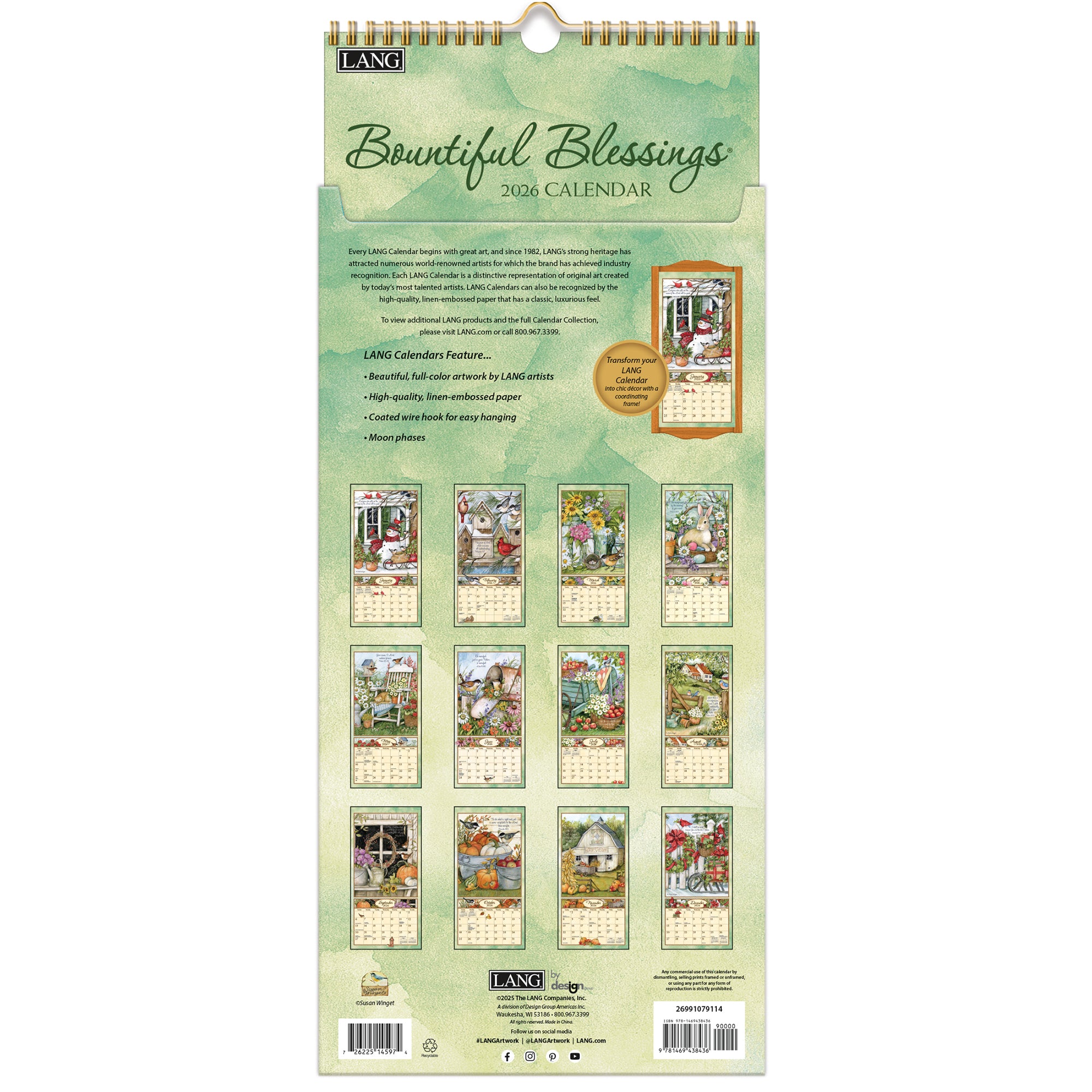 2026 LANG Bountiful Blessings™ - Slim Vertical Wall Calendar