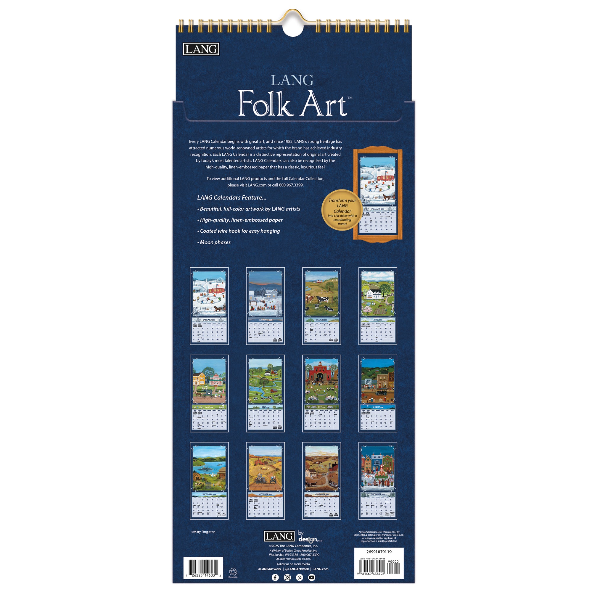 2026 LANG Folk Art™ - Slim Vertical Wall Calendar