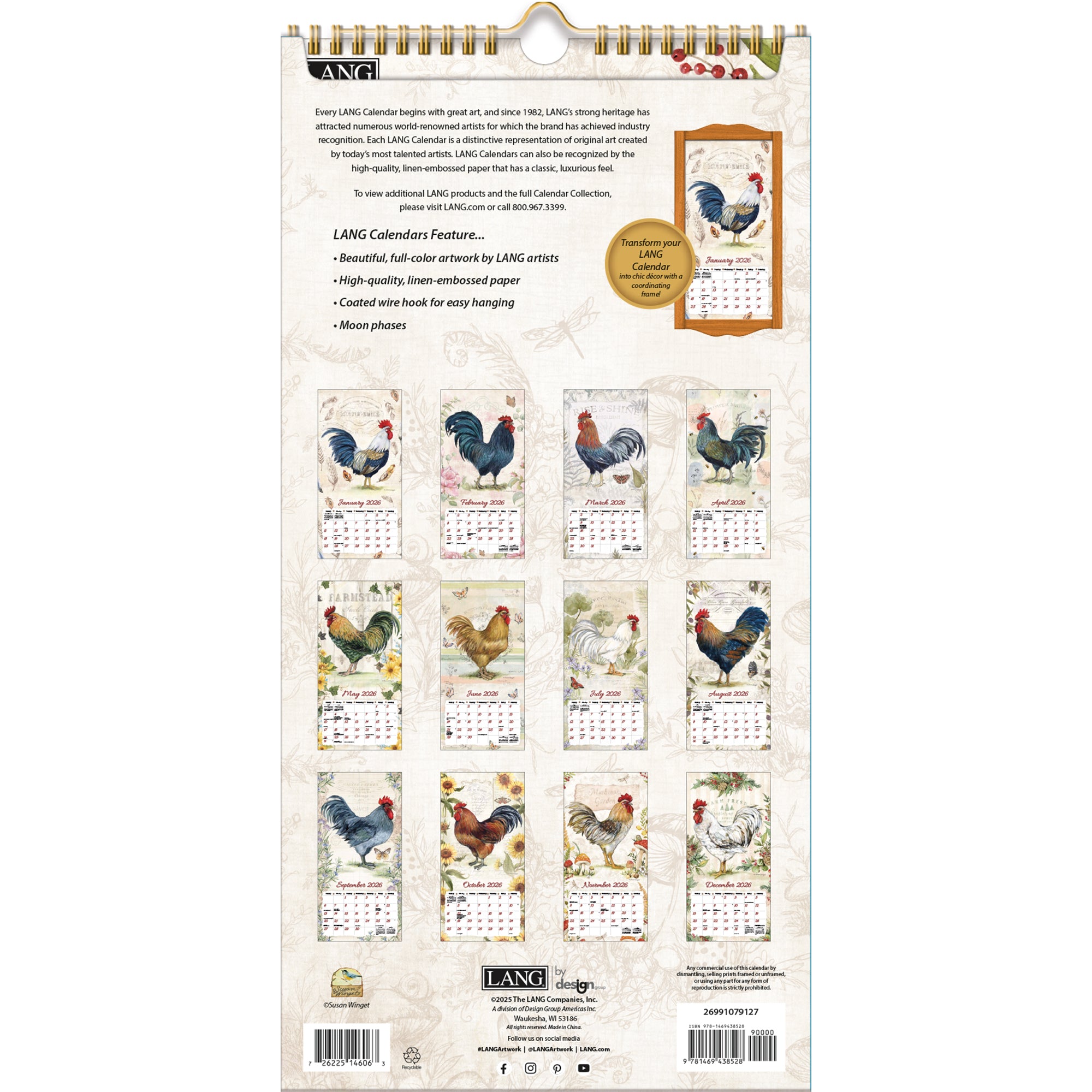2026 LANG Proud Rooster™ - Slim Vertical Wall Calendar