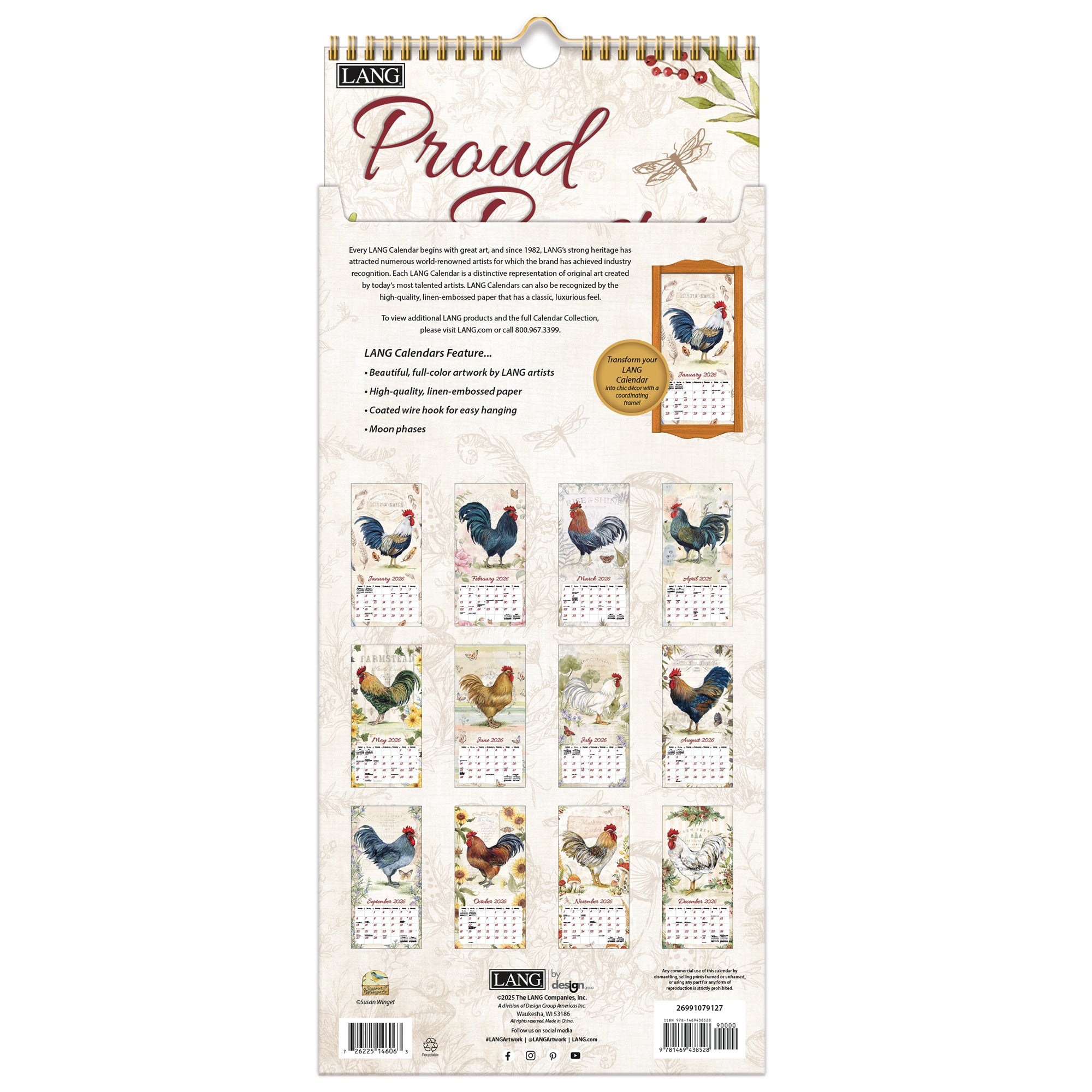 2026 LANG Proud Rooster™ - Slim Vertical Wall Calendar