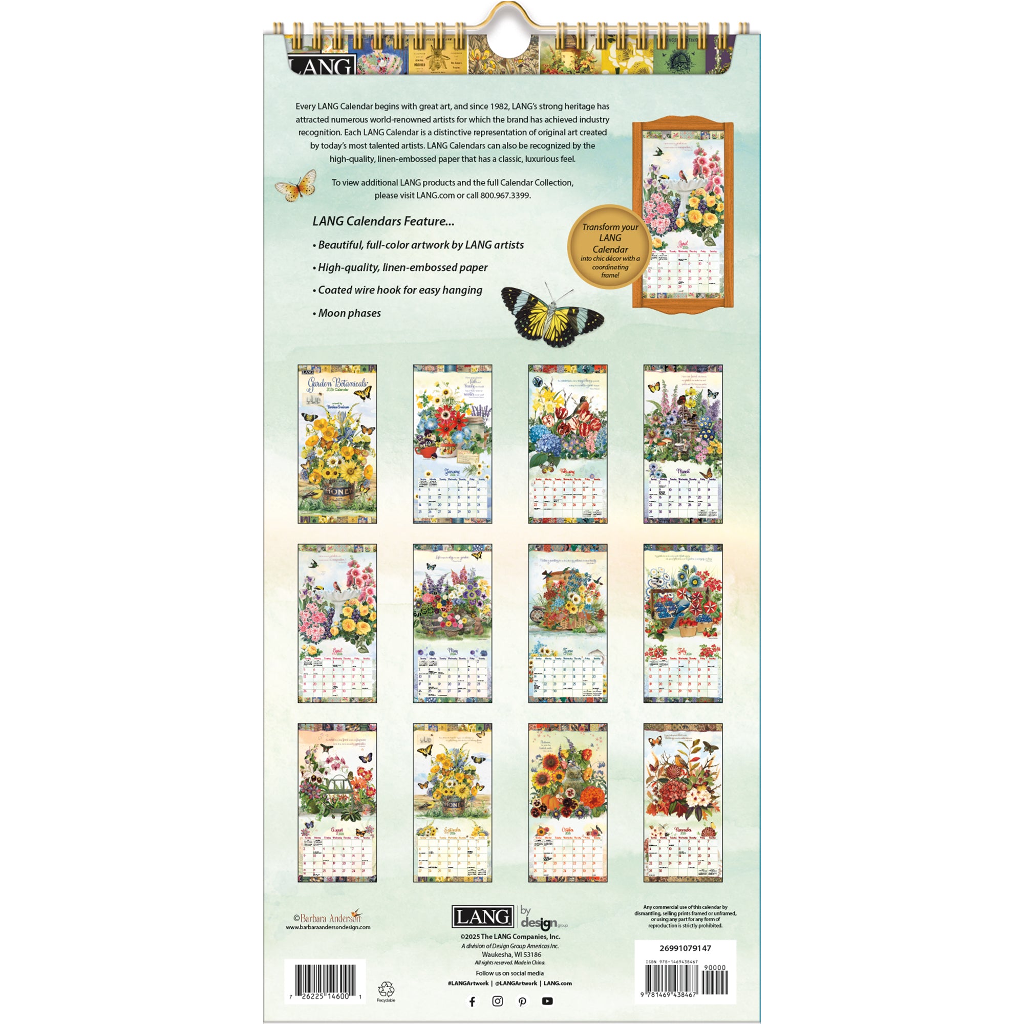 2026 LANG Garden Botanicals - Slim Vertical Wall Calendar