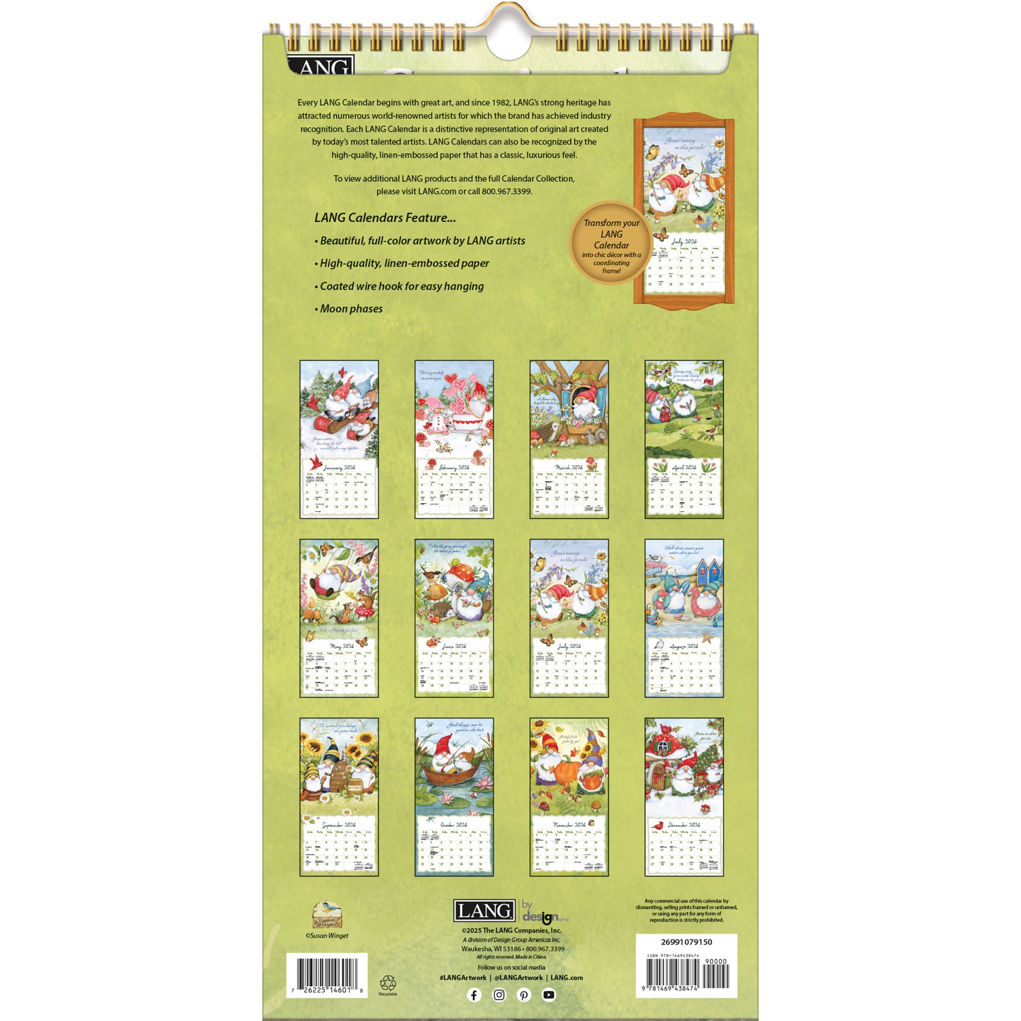 2026 LANG Gnome Sweet Gnome - Slim Vertical Wall Calendar