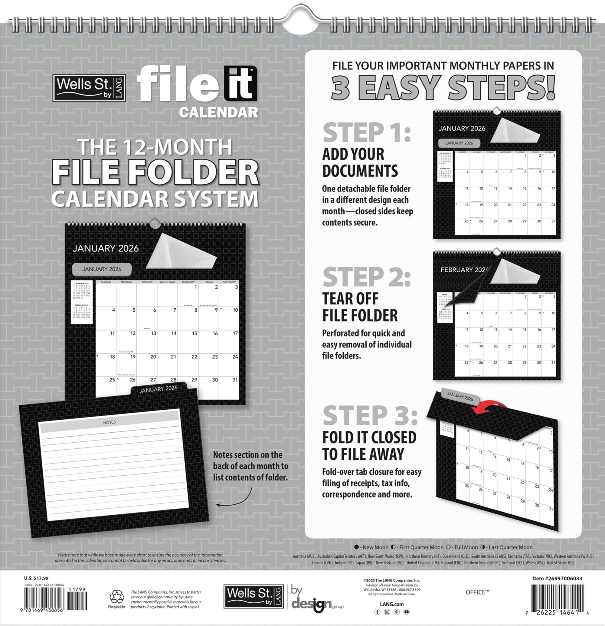 2026 LANG Office - File-It Square Wall Calendar