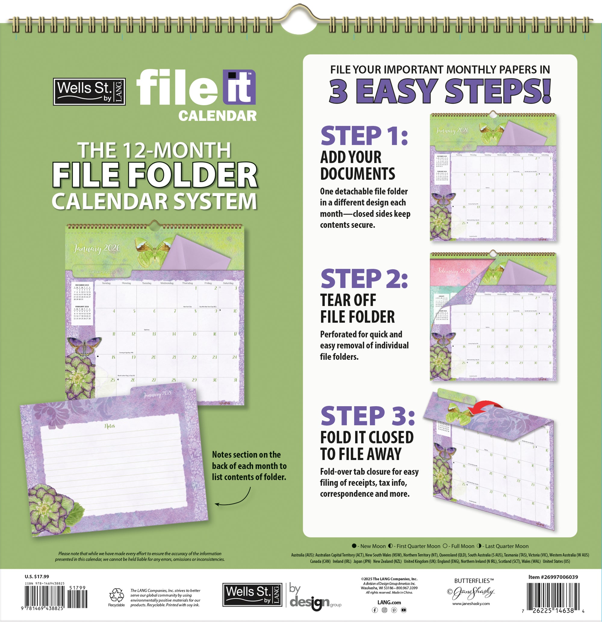 2026 LANG Butterflies - File-It Square Wall Calendar