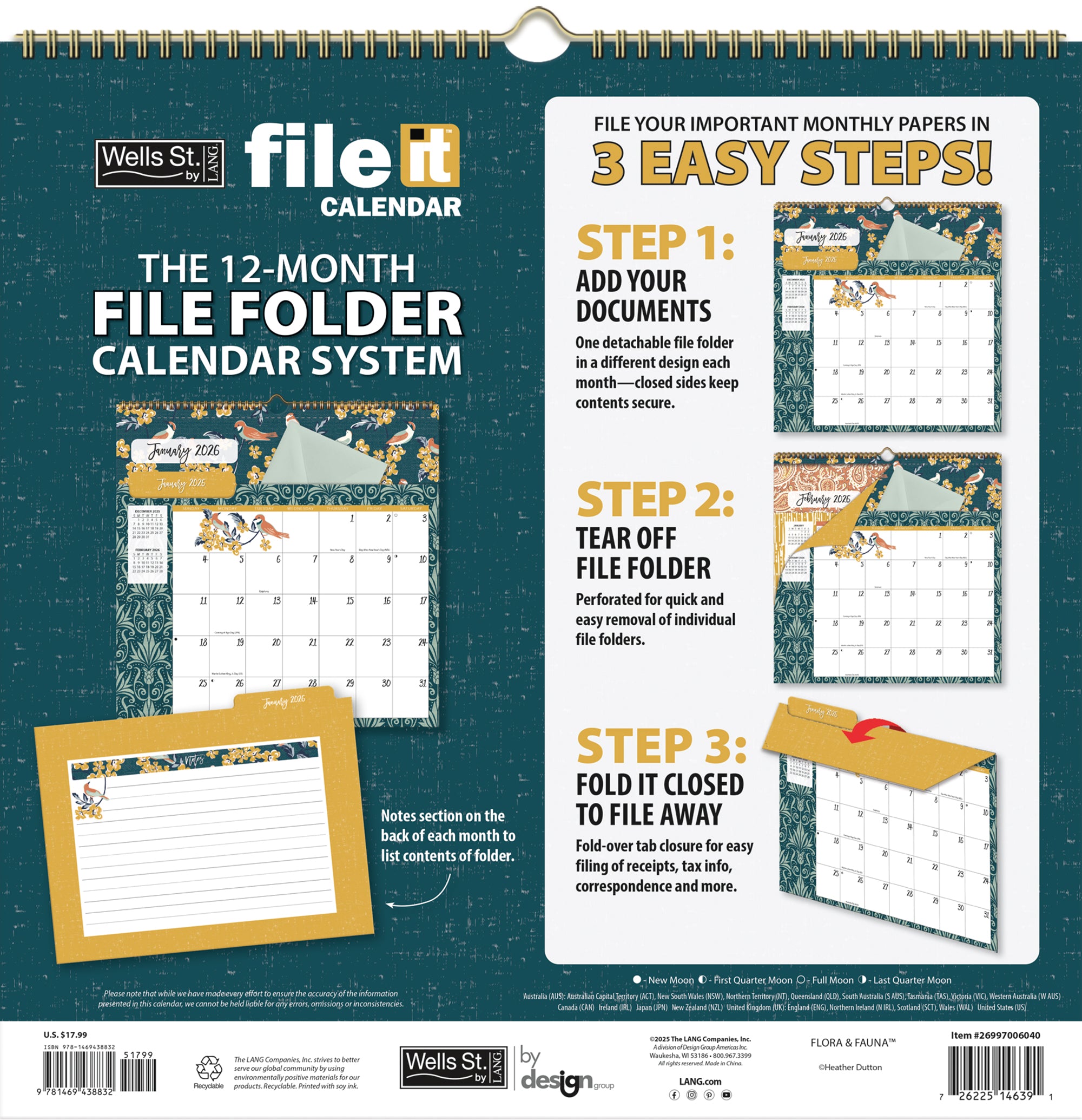 2026 LANG Flora & Fauna - File-It Square Wall Calendar