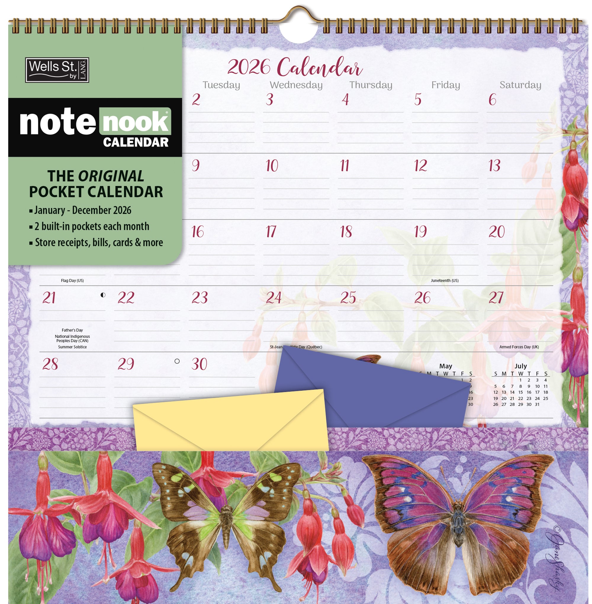2026 LANG Butterflies - Note Nook Square Wall Calendar
