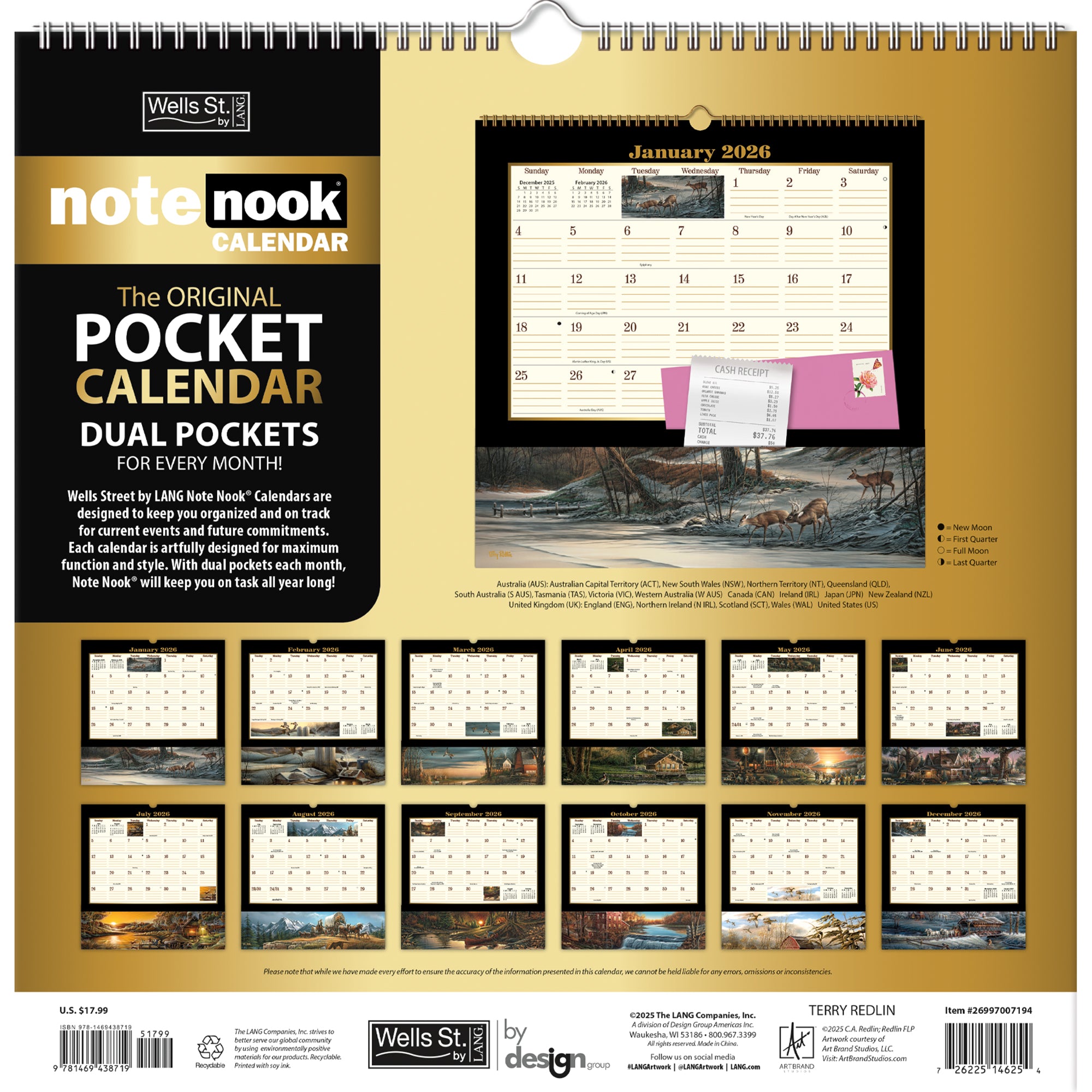 2026 LANG Terry Redlin - Note Nook Square Wall Calendar
