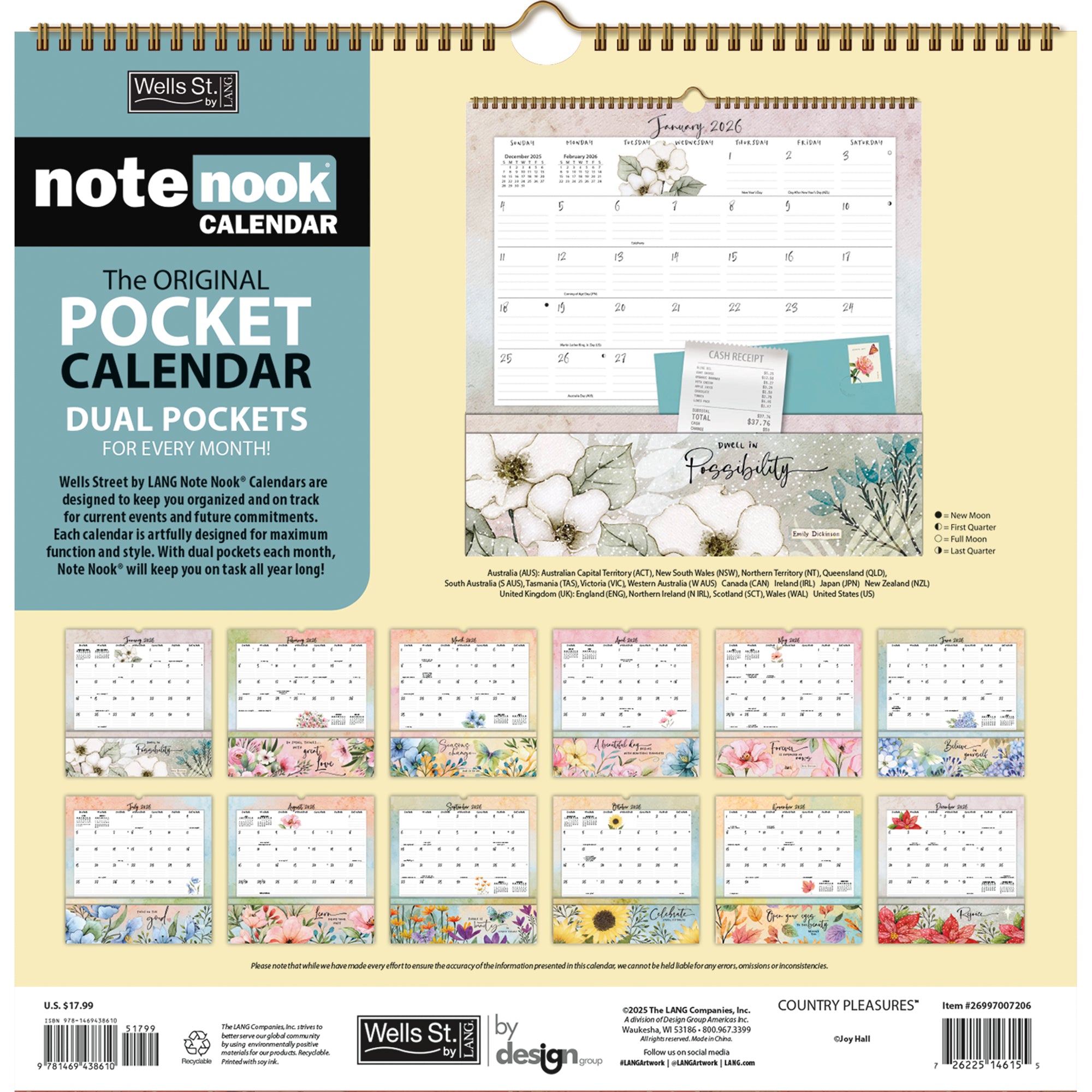 2026 LANG Country Pleasures - Note Nook Square Wall Calendar