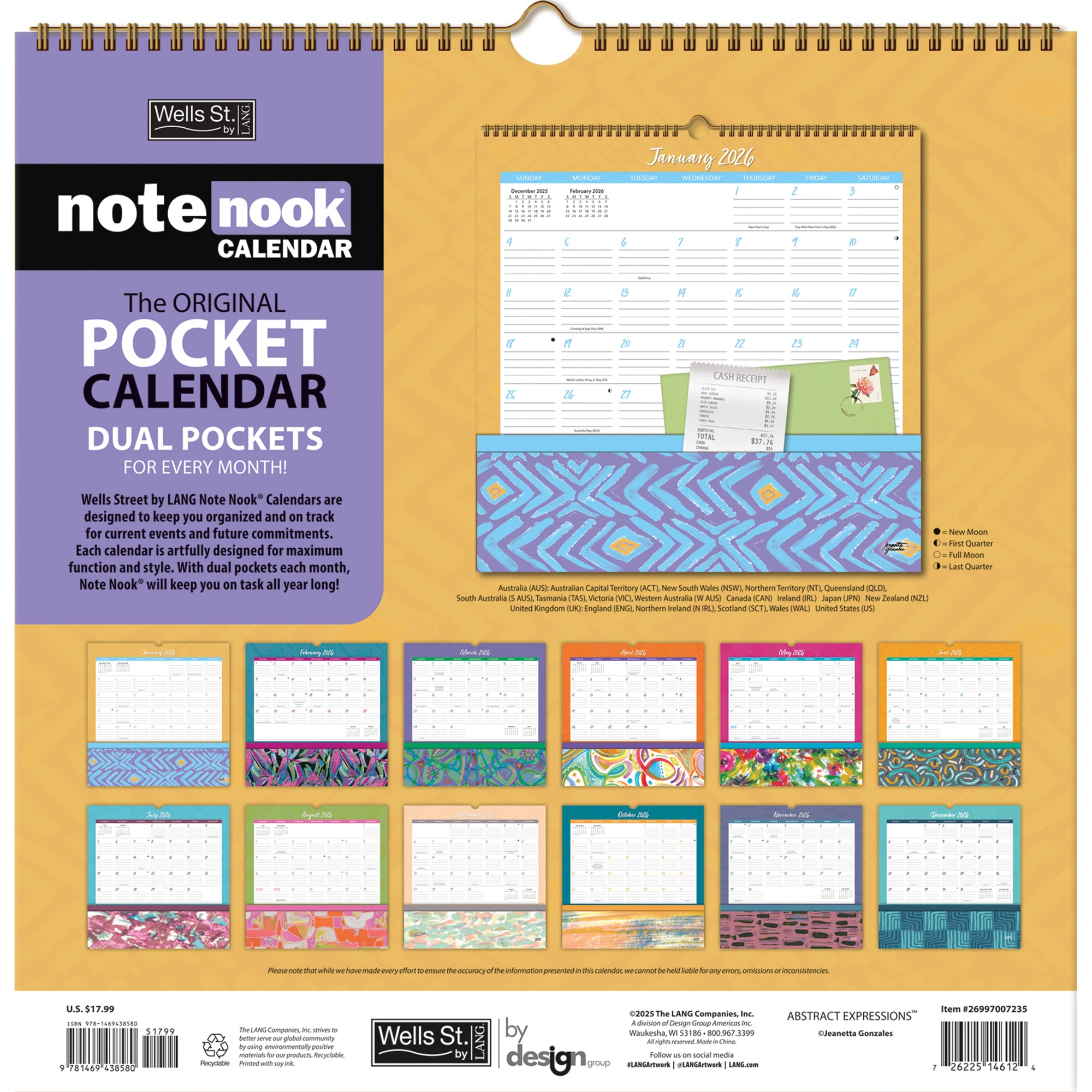 2026 LANG Abstract Expressions - Note Nook Square Wall Calendar