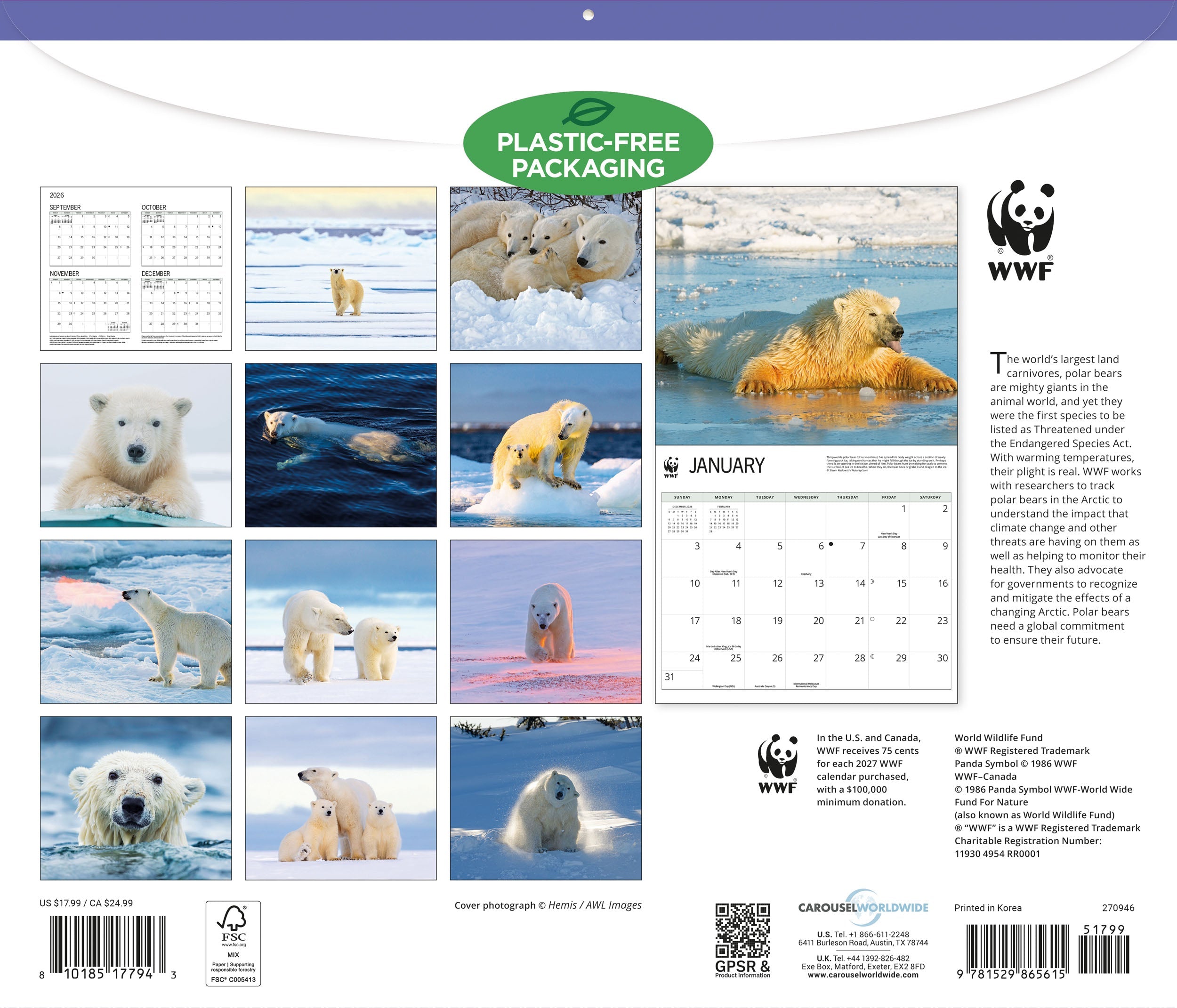 2027 WWF Polar Bears - Deluxe Wall Calendar – image 2