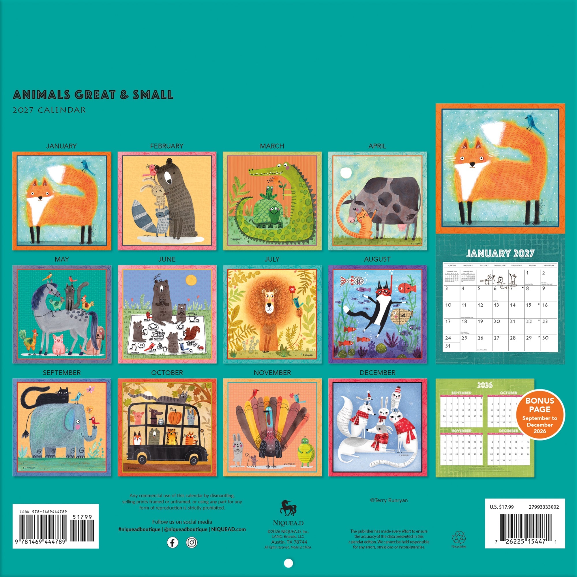 2027 Animals Great & Small - Square Wall Calendar – image 2