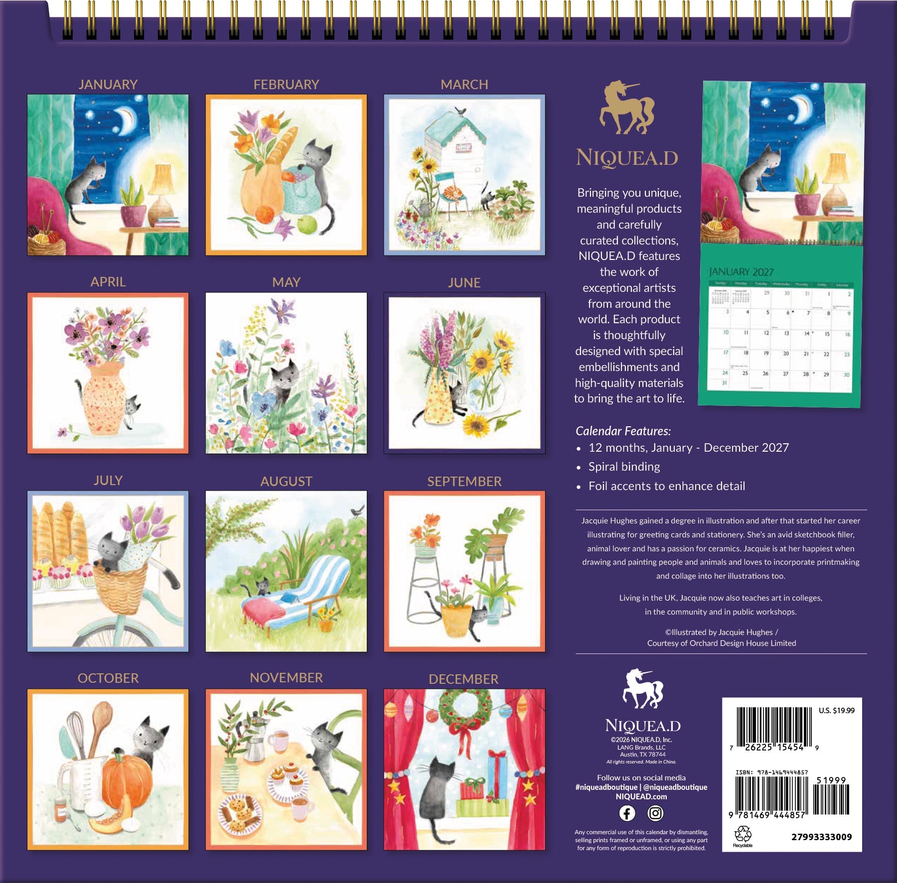 2027 Cute Cats - Spiral Square Wall Calendar – image 2