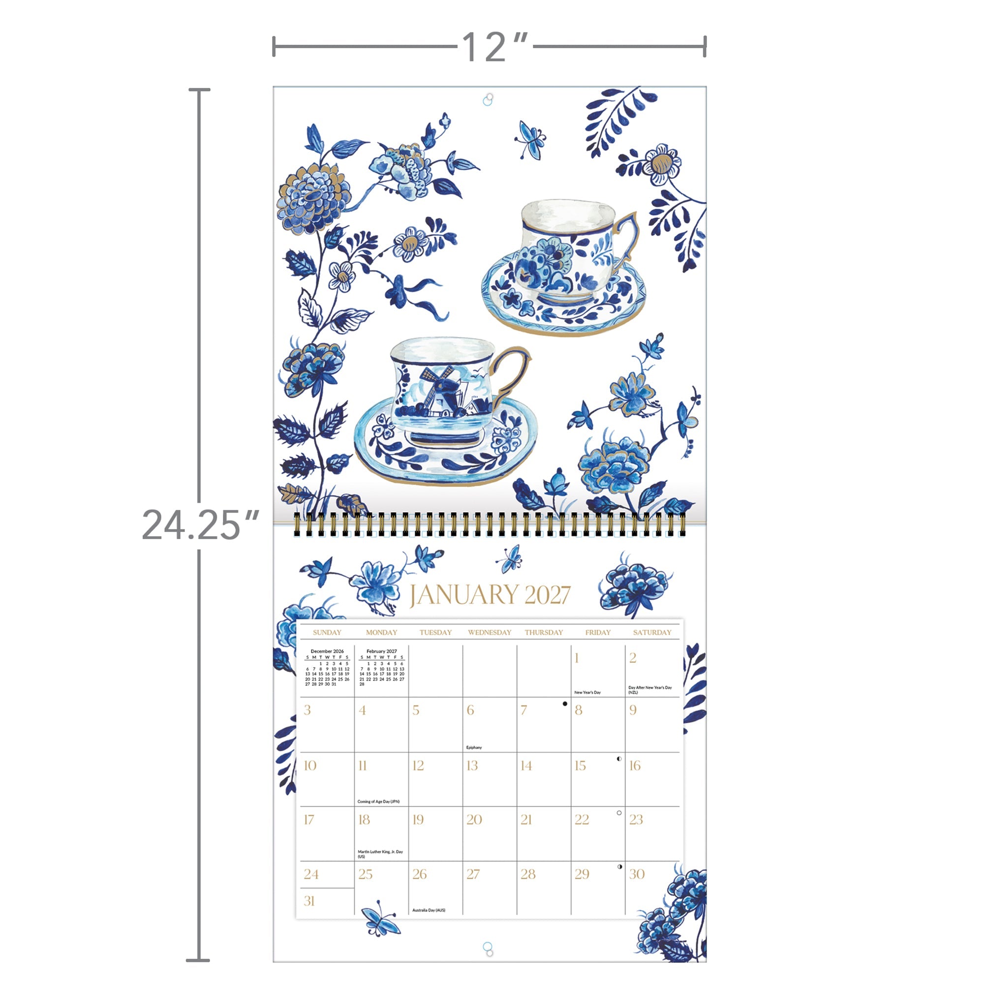 2027 Teacups - Spiral Square Wall Calendar – image 4