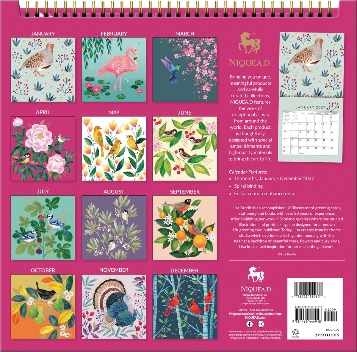 2027 Wonder Of Birds - Spiral Square Wall Calendar – image 2