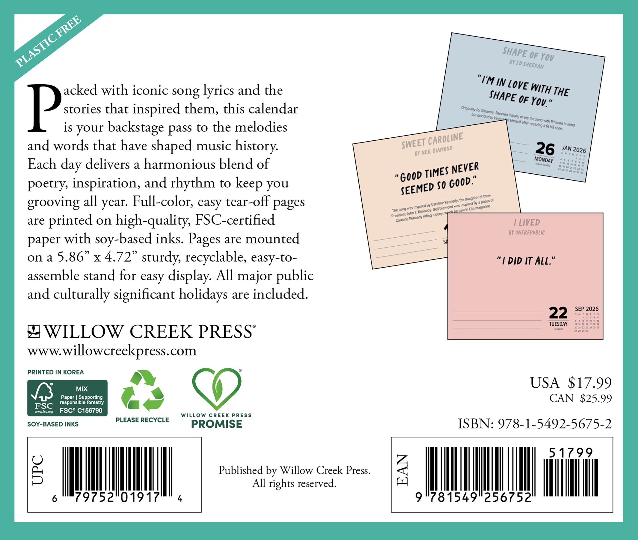 2026 Lyrics to Live By - Boxed Page-A-Day Calendar