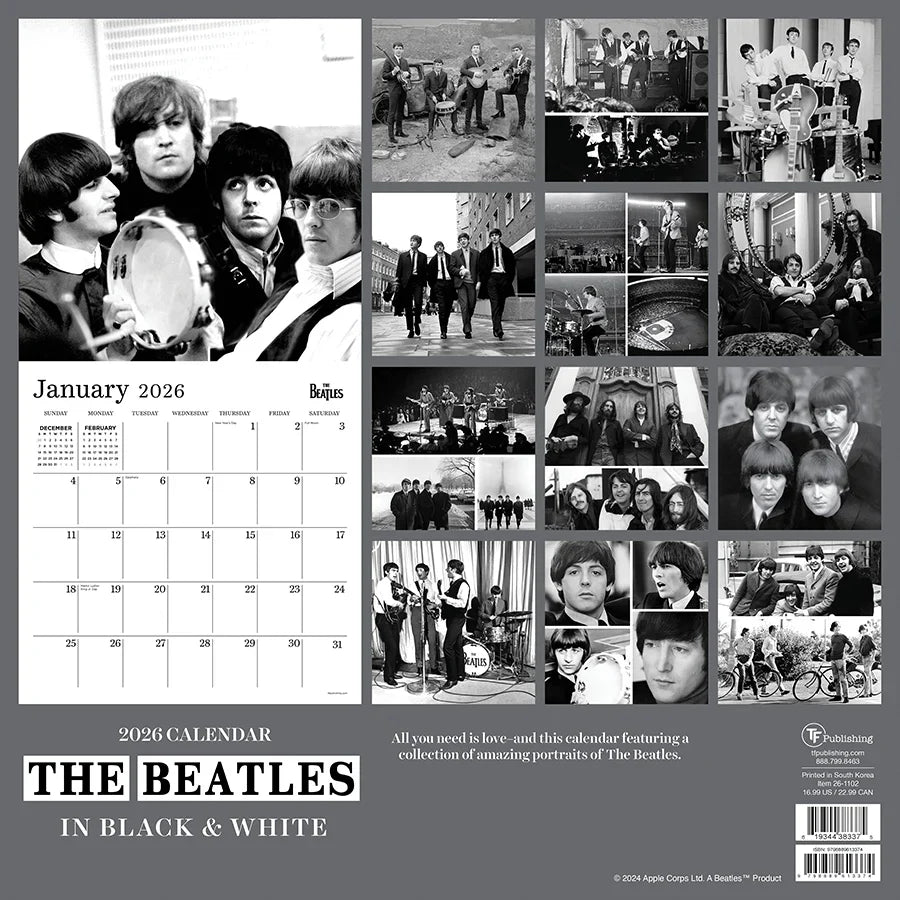 2026 The Beatles: In Black & White - Square Wall Calendar