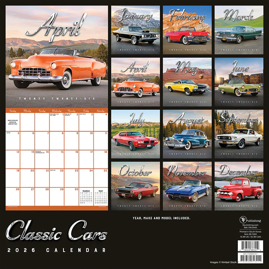 2026 Classic Cars - Square Wall Calendar