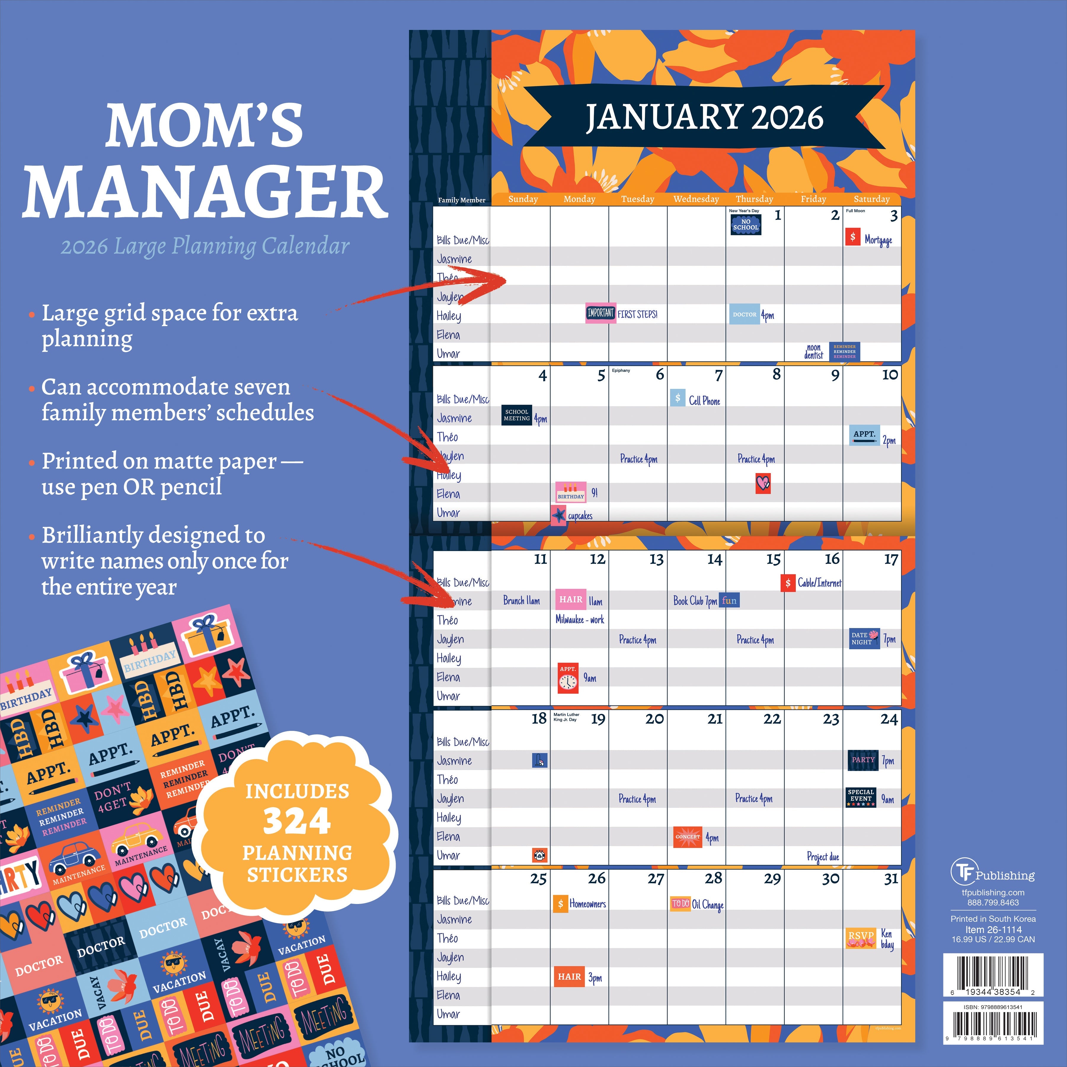 2026 Mom's Manager - Square Wall Calendar