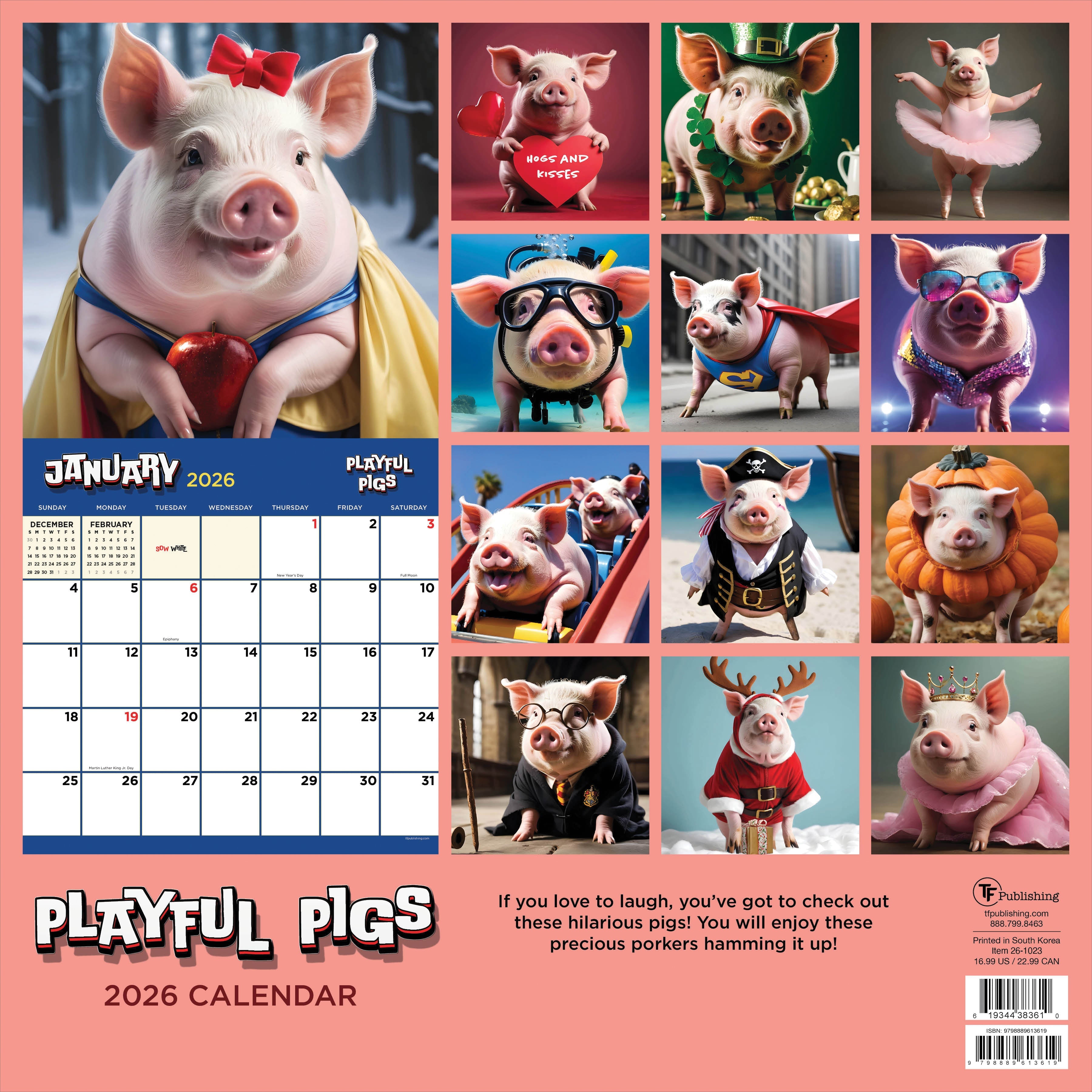2026 Playful Pigs - Square Wall Calendar