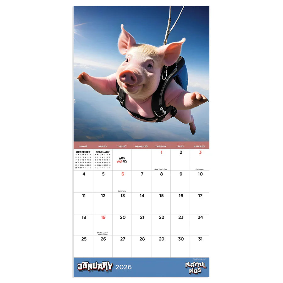 2026 Playful Pigs - Mini Wall Calendar
