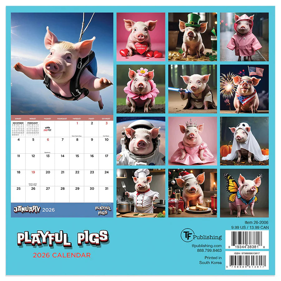 2026 Playful Pigs - Mini Wall Calendar