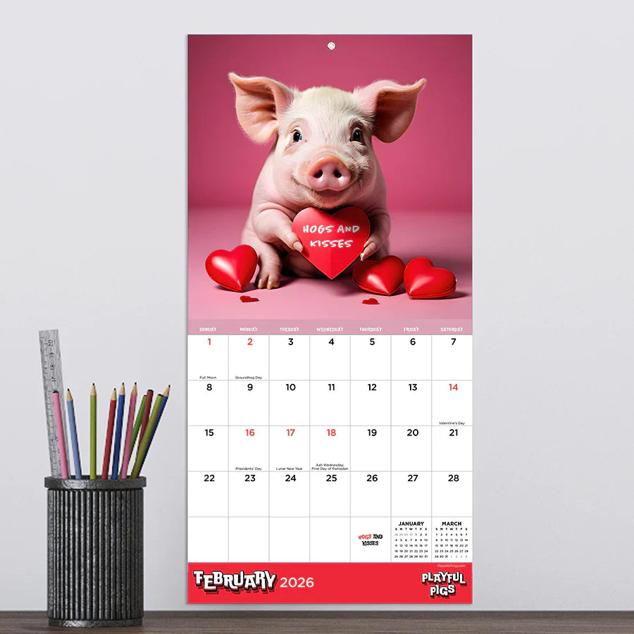 2026 Playful Pigs - Mini Wall Calendar