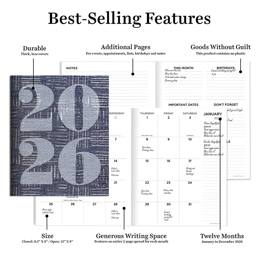 2026 Basket Weave Blue - Medium Monthly Diary/Planner