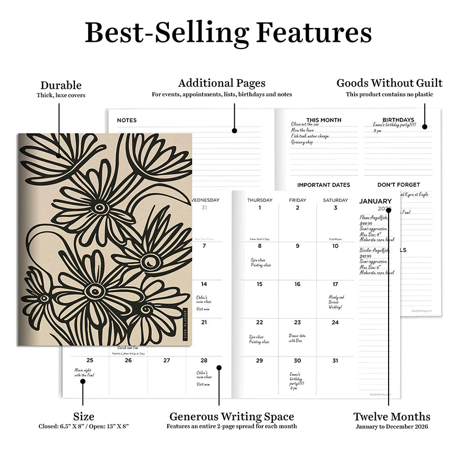 2026 Drawn Daisies - Medium Monthly Diary/Planner
