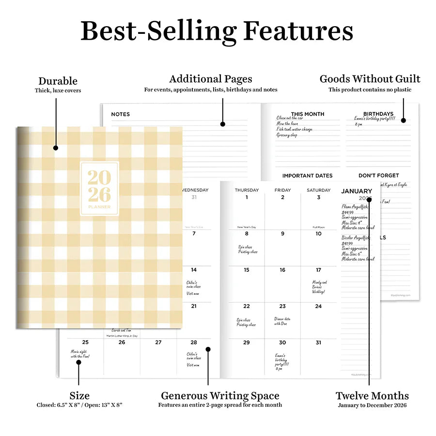 2026 Gingham Wheat - Medium Monthly Diary/Planner