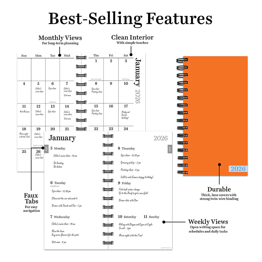 2026 Orange - Small Monthly & Weekly Pocket Diary/Planner