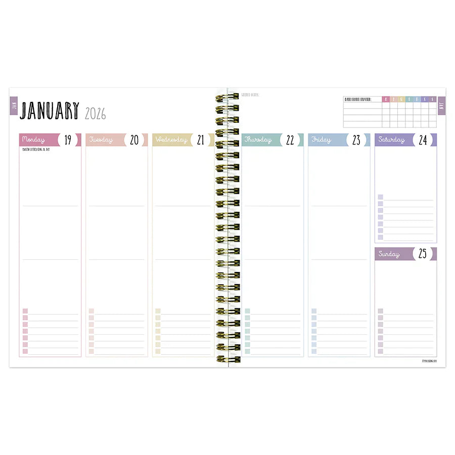 2026 Blue and Gold Lines - Medium Monthly & Weekly Pocket Diary/Planner