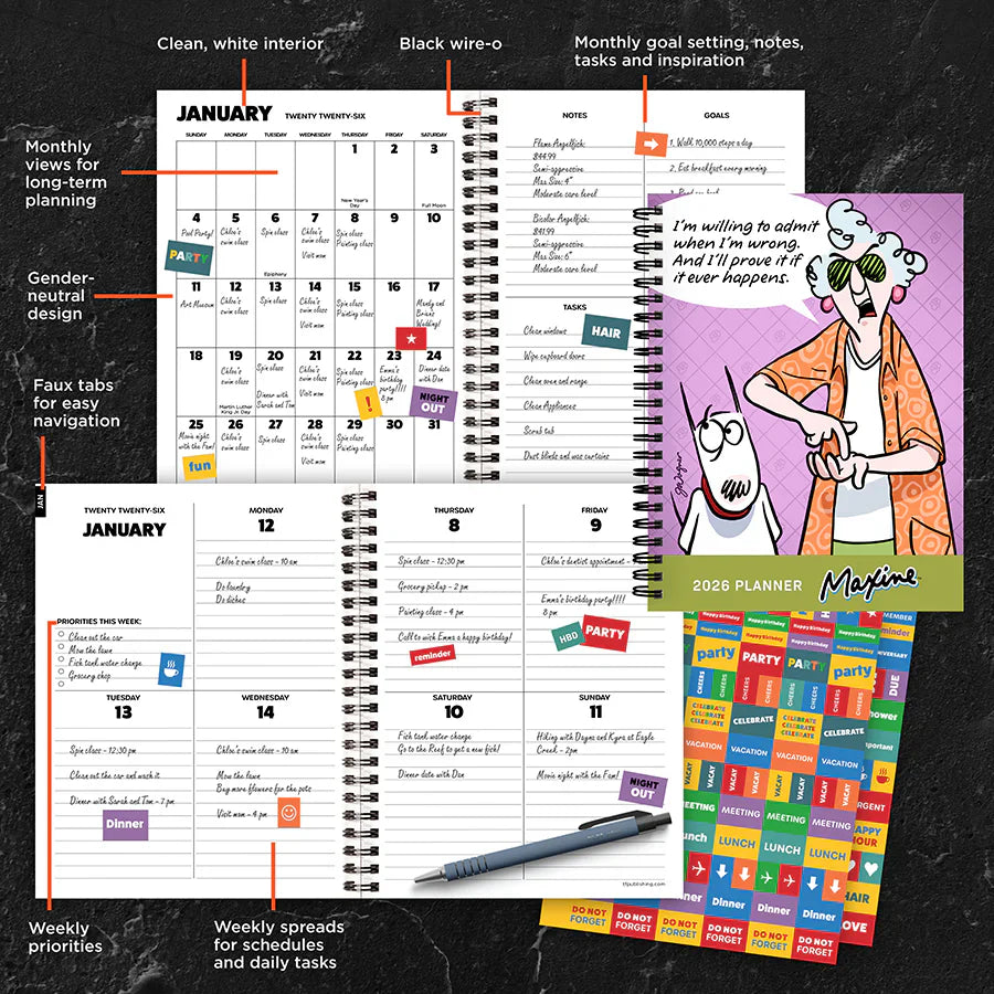 2026 Maxine - Medium Monthly & Weekly Pocket Diary/Planner
