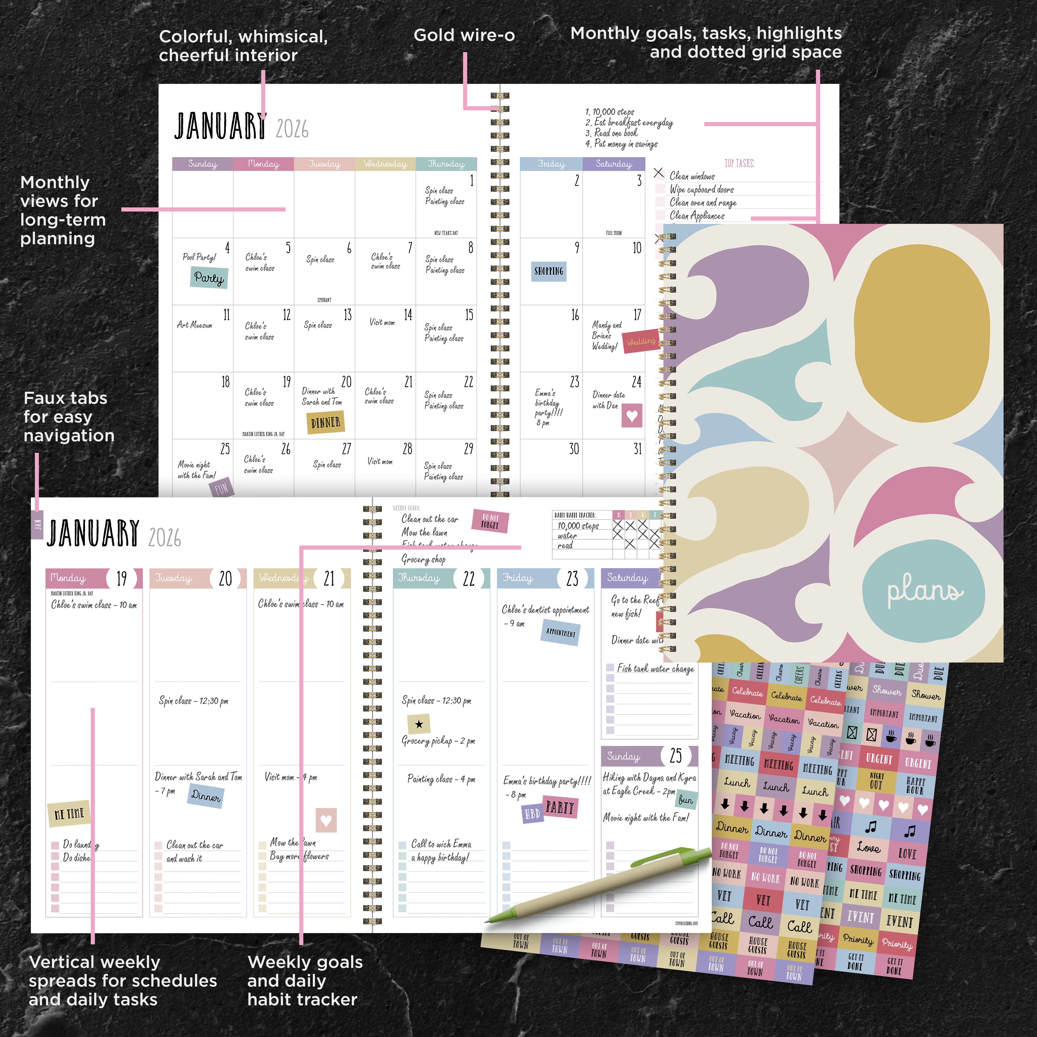 2026 Joyful Year - Large Monthly & Weekly Pocket Diary/Planner