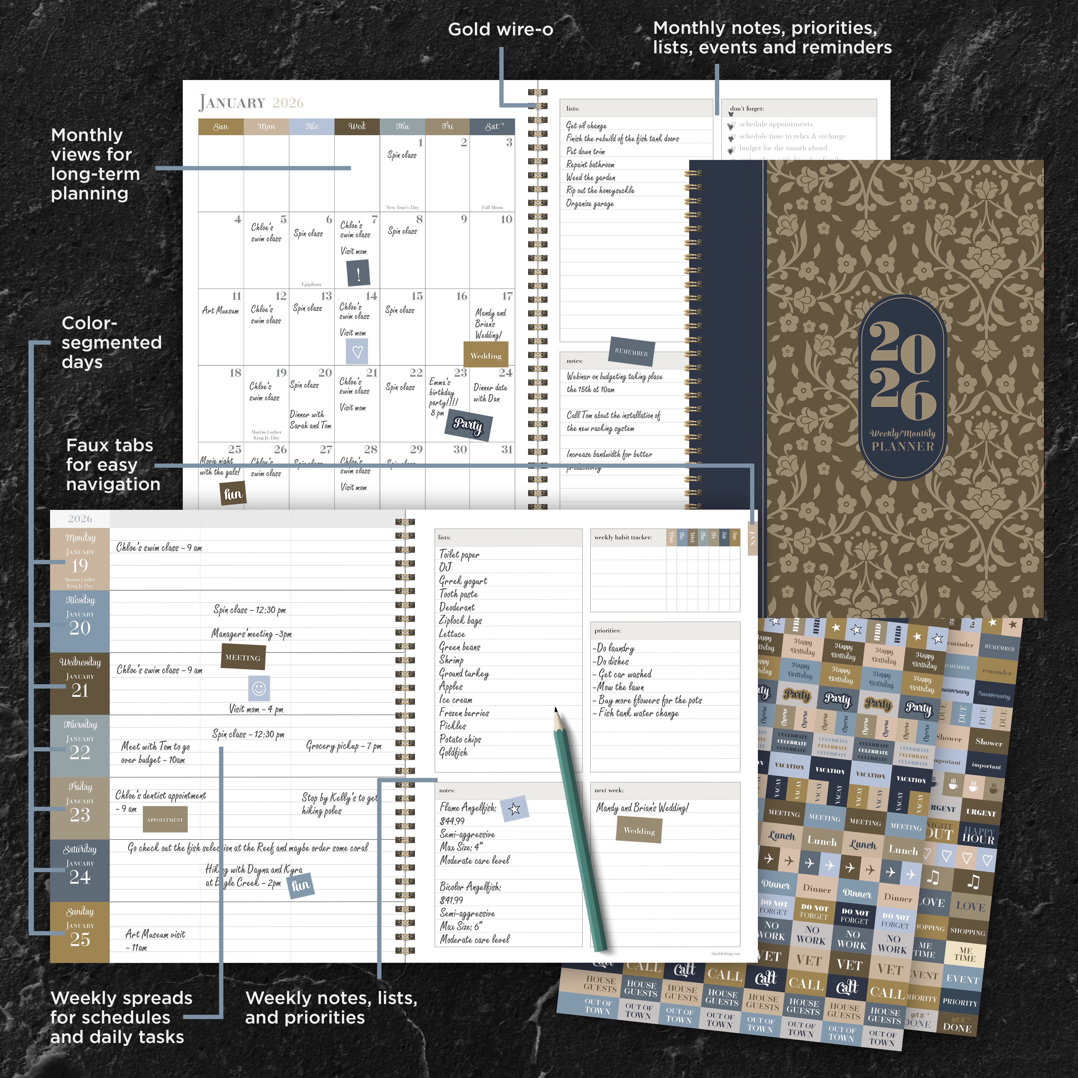 2026 Bonjour Book of Blooms - Large Monthly & Weekly Pocket Diary/Planner