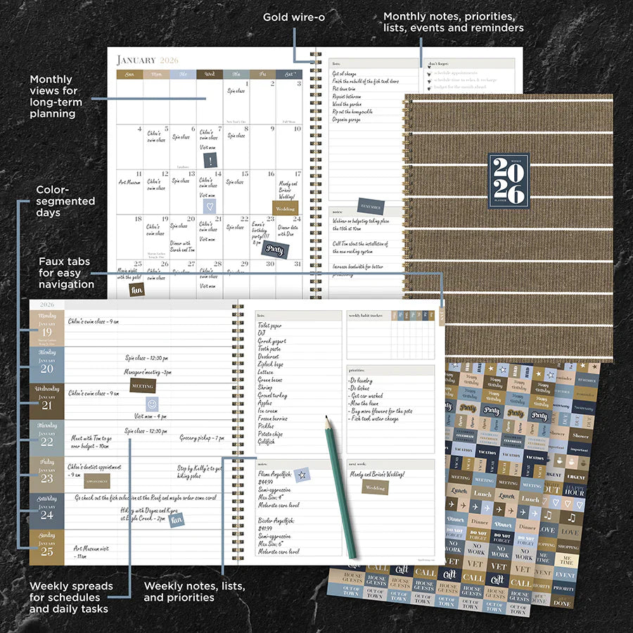 2026 Linen - Large Monthly & Weekly Pocket Diary/Planner