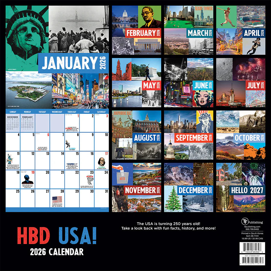 2026 HBD USA-250 Years! - Square Wall Calendar