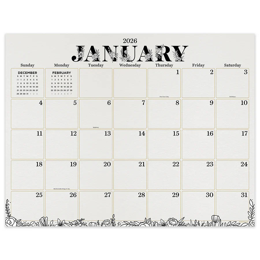 2026 Floral - Large Monthly Desk Pad Blotter Calendar