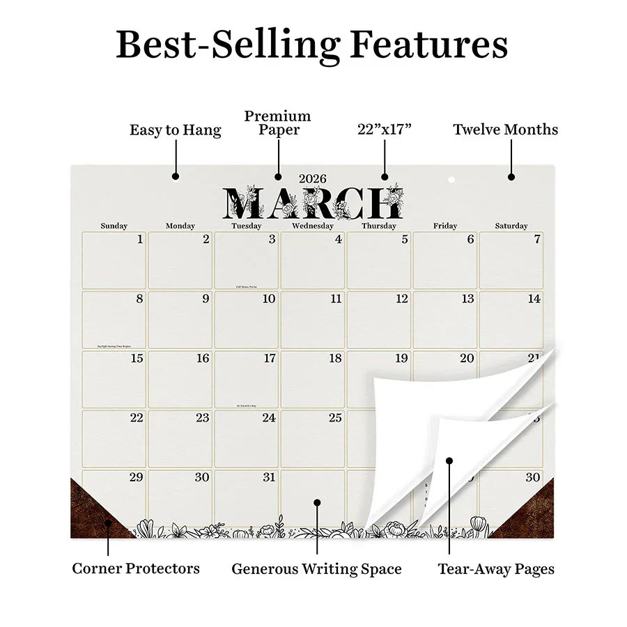 2026 Floral - Large Monthly Desk Pad Blotter Calendar