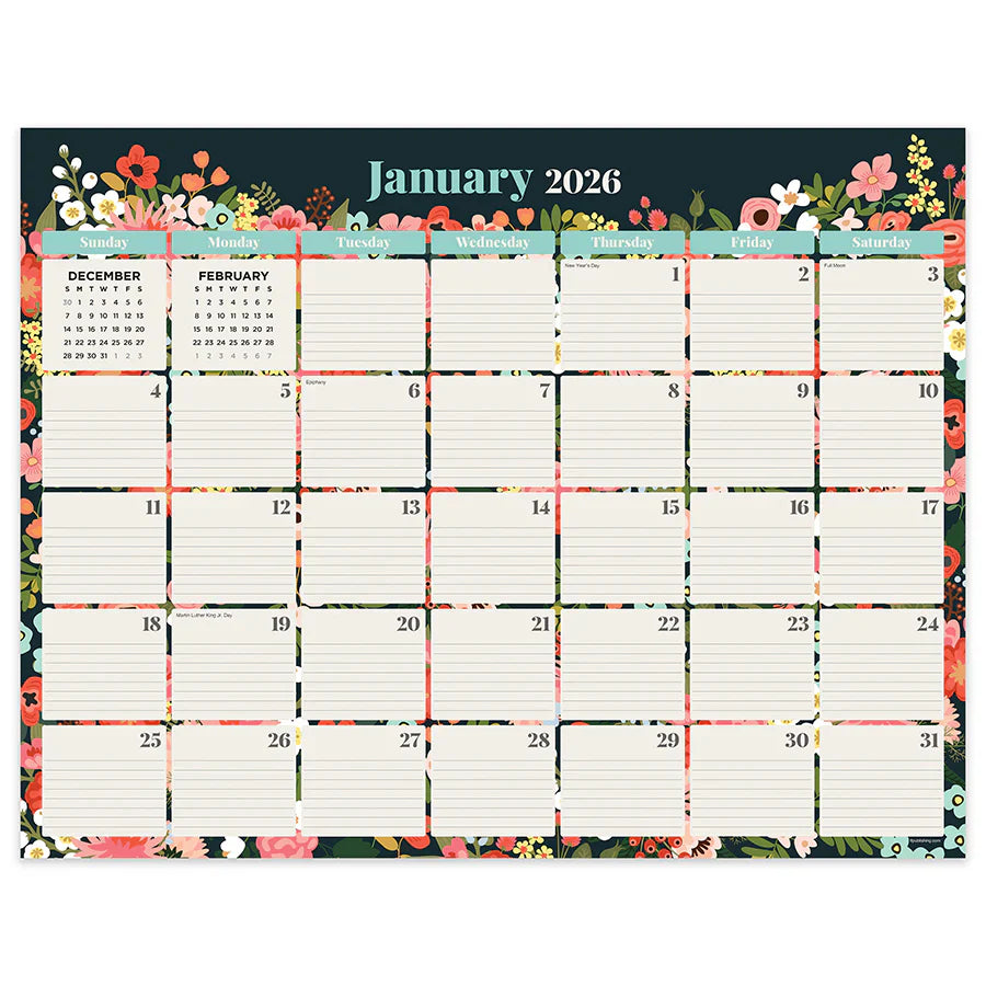 2026 Bountiful Blooms - Large Monthly Desk Pad Blotter Calendar