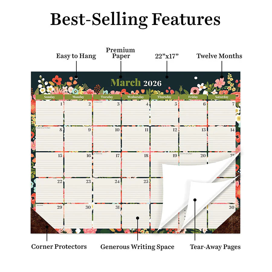 2026 Bountiful Blooms - Large Monthly Desk Pad Blotter Calendar
